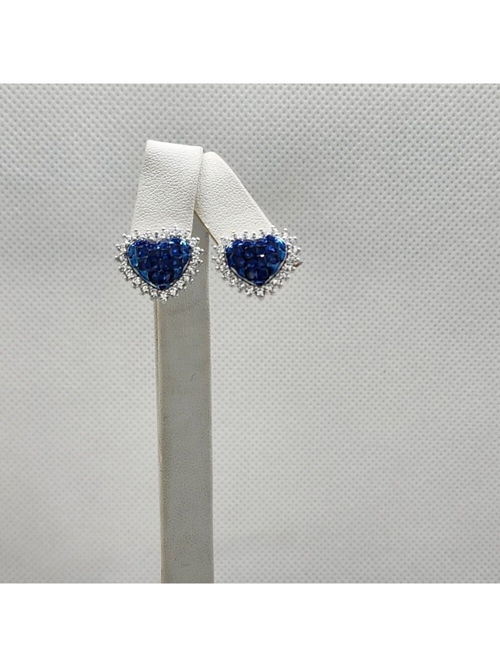 Brand New Sterling Silver 925 Blue Heart CZ Stud Earrings